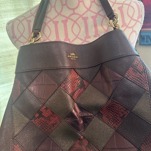 Coach Lexy Patchwork Shoulder Bag - Burgundy and Olive - Picture 1 of 5